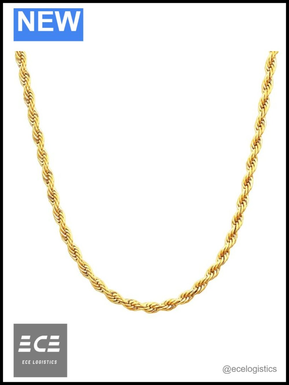 14K Solid Yellow Gold Twisted Rope Chain Necklace 3.2mm 26in